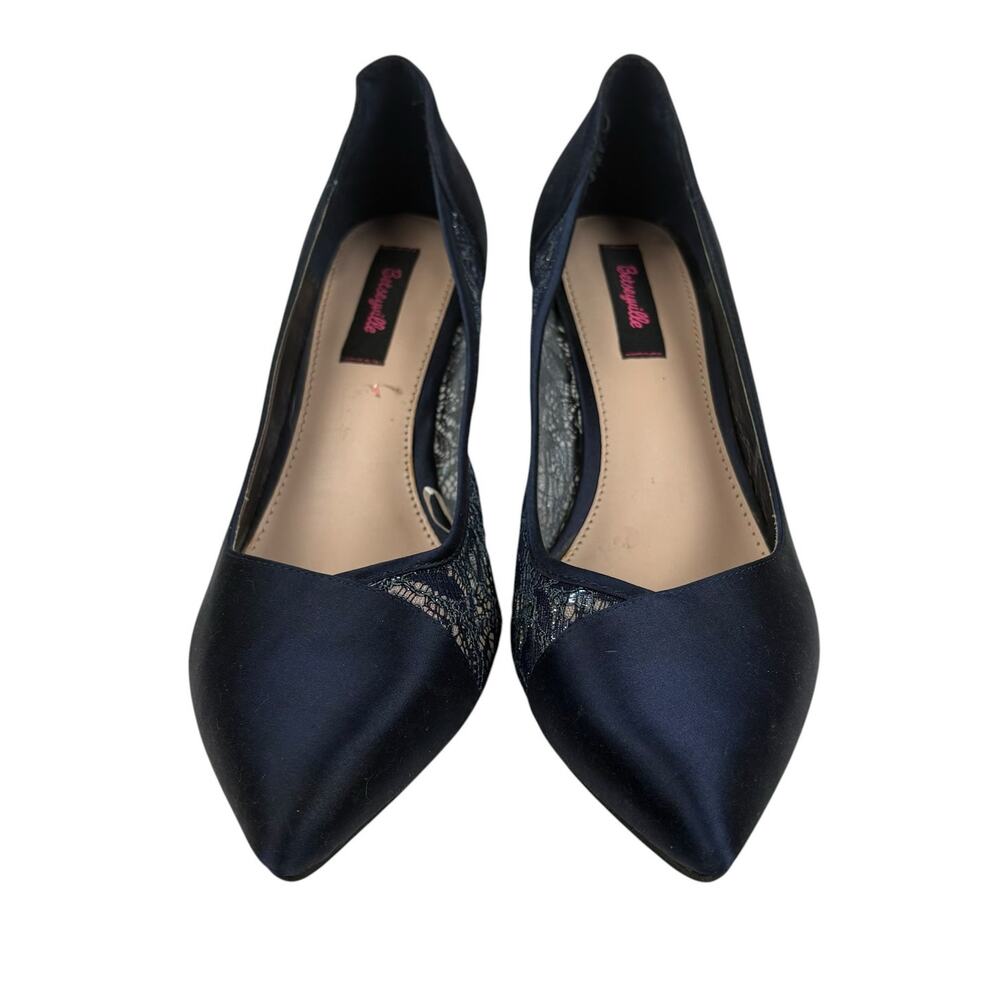 Betsey Johnson Navy Satin Pointed Toe Stiletto Pumps - Picture 2 of 8